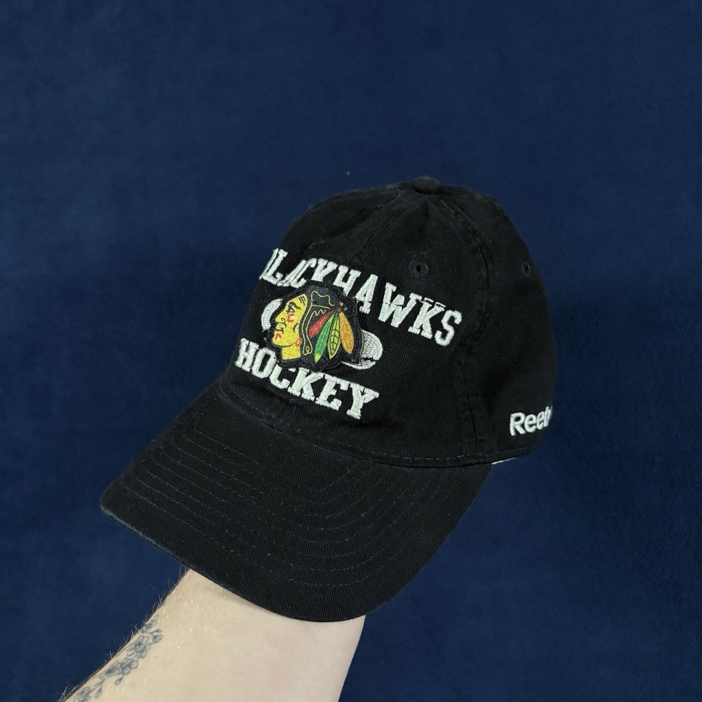 Vintage Reebok Chicago Blackhawks NHL Hat Face Off Black Hockey Strapback Cap